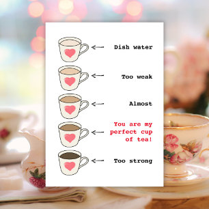 Drôle tasse de thé amoureux plat Valentines Carte 