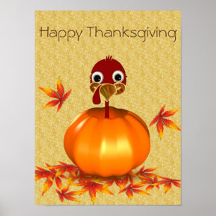 Drôle Thanksgiving Turquie en Citrouille - Poster