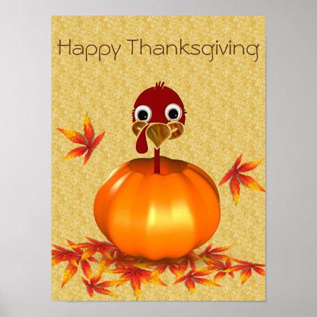 Drôle Thanksgiving Turquie en Citrouille - Poster (Devant)