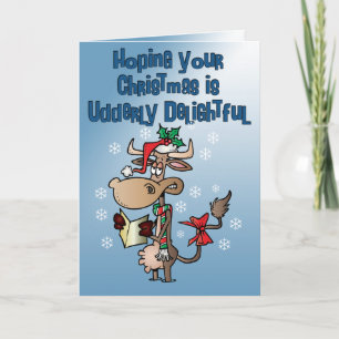 Drôle Vache Udderly Jolie carte de Noël