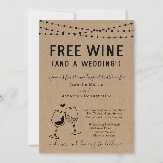 Drôle Vin libre et une Faire-part de mariage (Devant)