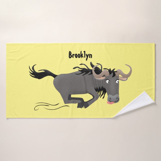 Drôle wildebeest tourner dessin animé illustration (Serviette de bain)