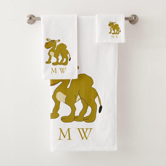 Dromedar-Kamel-Design monogrammiert Badhandtuch Set (Insitu)