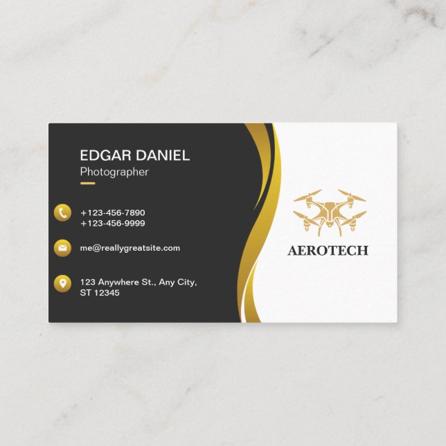 Drone Business Cards Gold Black Visitenkarte (Rückseite)