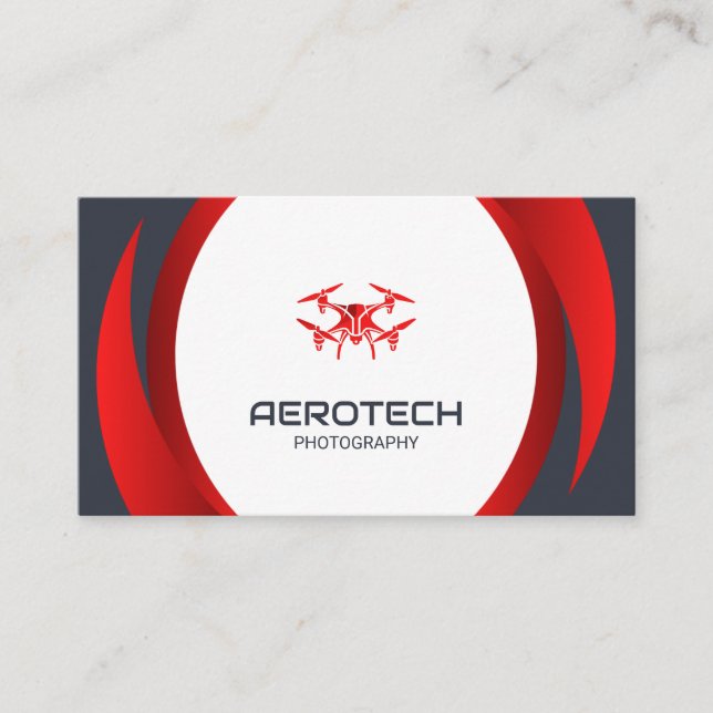 Drone Business Cards Red Black Modern Visitenkarte (Vorderseite)