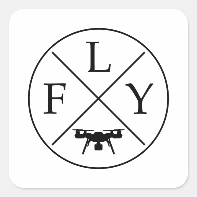 Drone mit FLY-Logo Quadratischer Aufkleber (Vorderseite)
