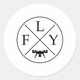 Drone mit FLY-Logo Runder Aufkleber