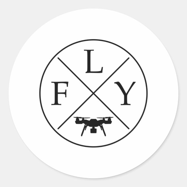 Drone mit FLY-Logo Runder Aufkleber (Vorderseite)