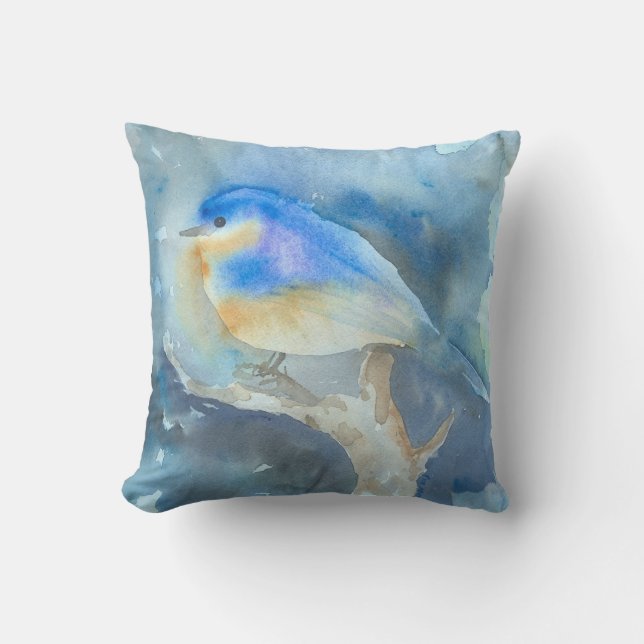 Drossel-Aquarellkunstkissen Kissen (Vorderseite)
