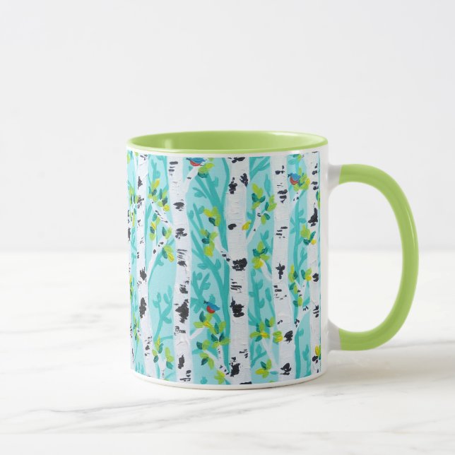 Drossel-im Frühjahr Birken-Baum-Wald Tasse (Rechts)