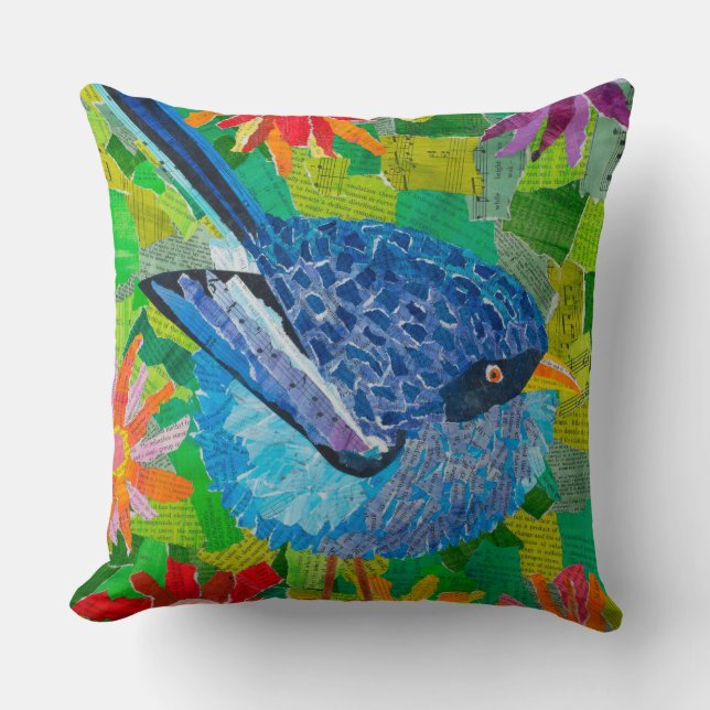 Drossel in den Blumen Kissen (Vorderseite)