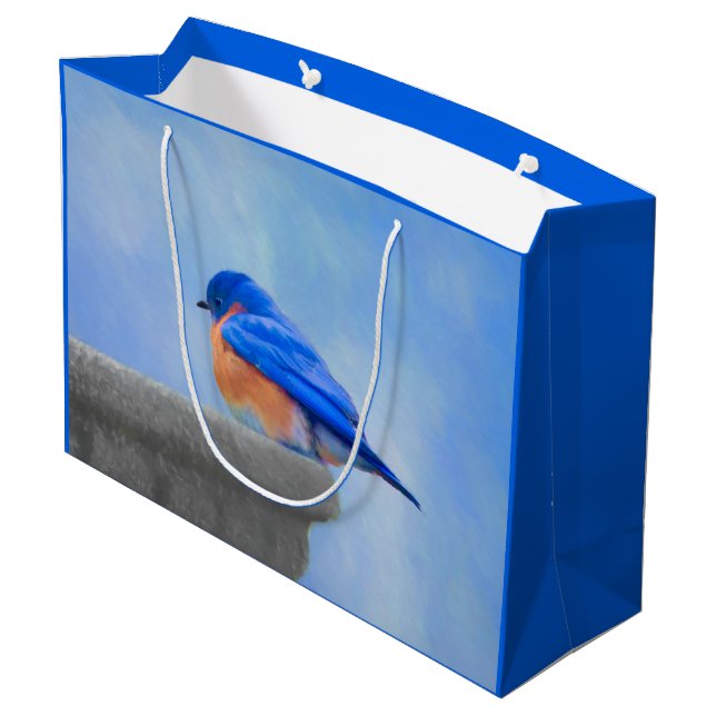 Drossel-Malerei - ursprüngliche Vogel-Kunst Große Geschenktüte (Rückseite Schrägansicht)