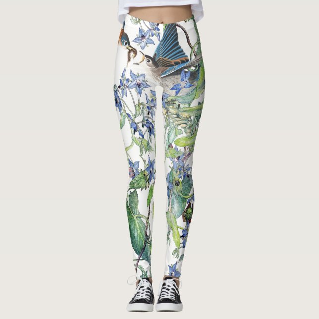 Drossel-Vögel mit Blumen ganz über Druck-Leggings Leggings (Vorderseite)