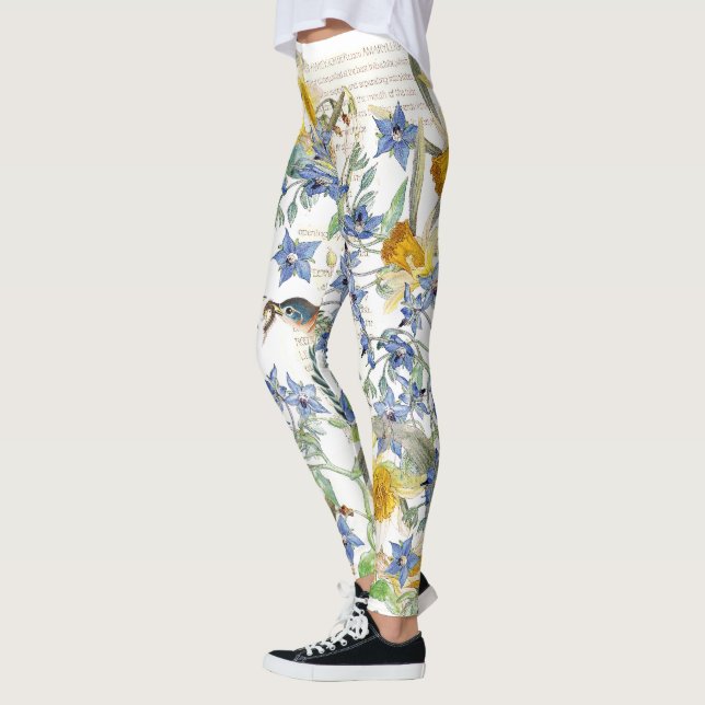 Drossel-Vögel mit Blumen ganz über Druck-Leggings Leggings (Links)