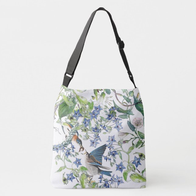 Drossel-Vogel-Windeborage-BlumenTaschen-Tasche Tragetaschen Mit Langen Trägern (Rückseite)