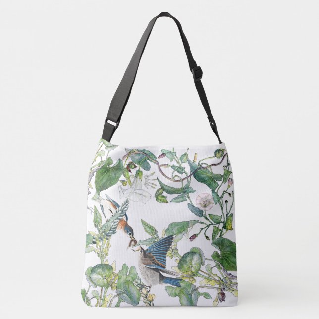 Drossel-Vogel-Winden-Blumen-Taschen-Tasche Tragetaschen Mit Langen Trägern (Rückseite)