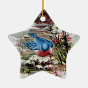 Drosseln im Winter-Vintagen Weihnachten Keramikornament