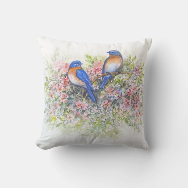 Drosseln und Blüten-Kissen Kissen (Vorderseite)