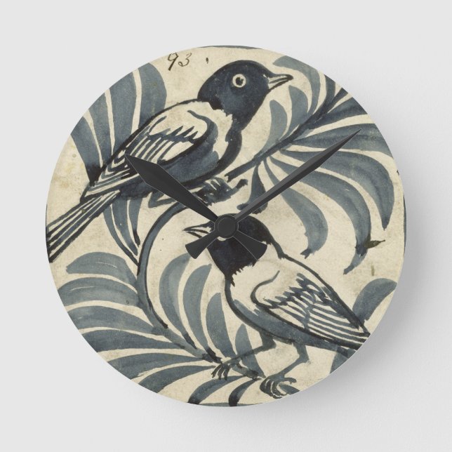 Drosseln (w/c auf Papier) Runde Wanduhr (Vorderseite)