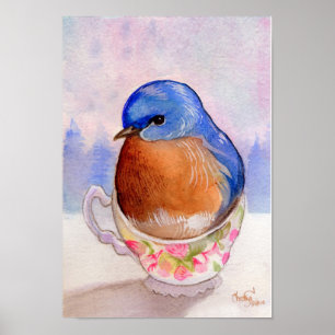 Drosselteacup-Aquarell Poster