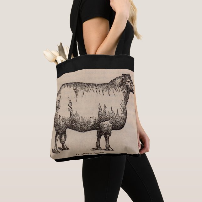 Druck Cotswold Schafe aus dem 19. Jahrhundert Tasche (Von Nahem)
