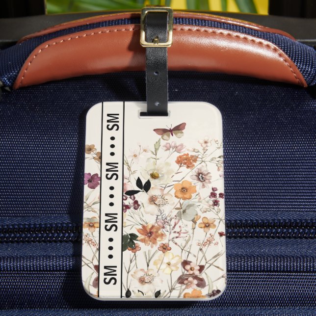 Druck der Wildblumen Cotgattungs-Monogramm Beige Gepäckanhänger (Vorderseite Insitu 2)
