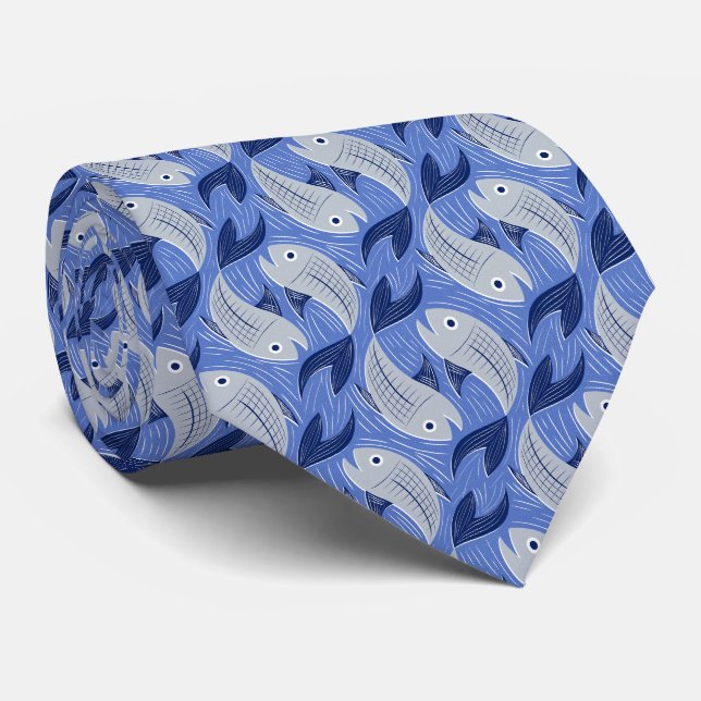 Druck des Fischblocks - blau Krawatte (Gerollt)