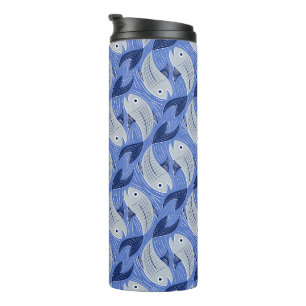 Druck des Fischblocks - blau Thermosbecher