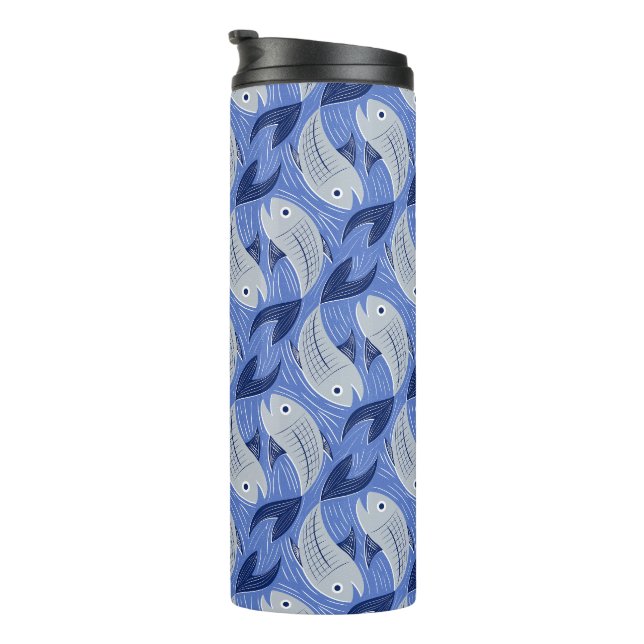 Druck des Fischblocks - blau Thermosbecher (Nach rechts gedreht)