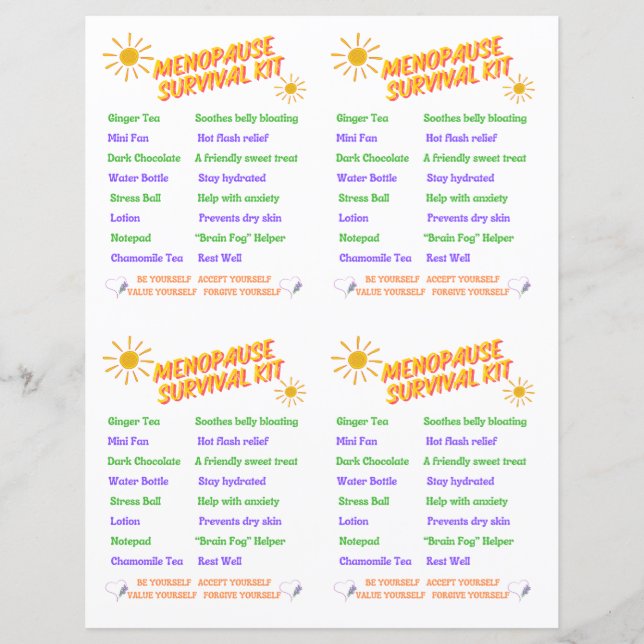 Druck des Menopause-Überlebenskits (Vorderseite)