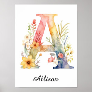 Druck des wilden Blumenstraußes mit Anfangsbuchsta Poster