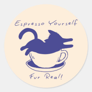 Drück dich aus Katzen und Kaffee Runder Aufkleber