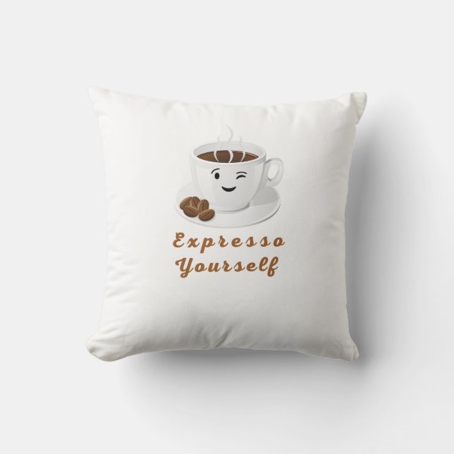 Drück dich aus – Lustiger lächelnder Kaffee-Tee Kissen (Vorderseite)