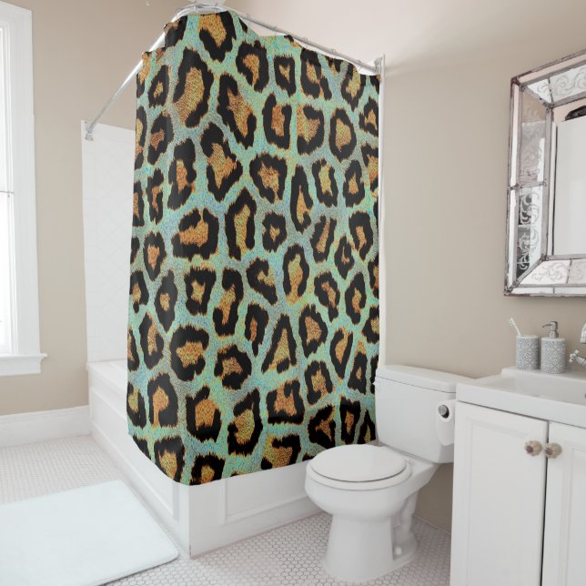 DRUCK-Duschvorhang aquamarinen Leopard Chic Tier Duschvorhang (Beispiel)