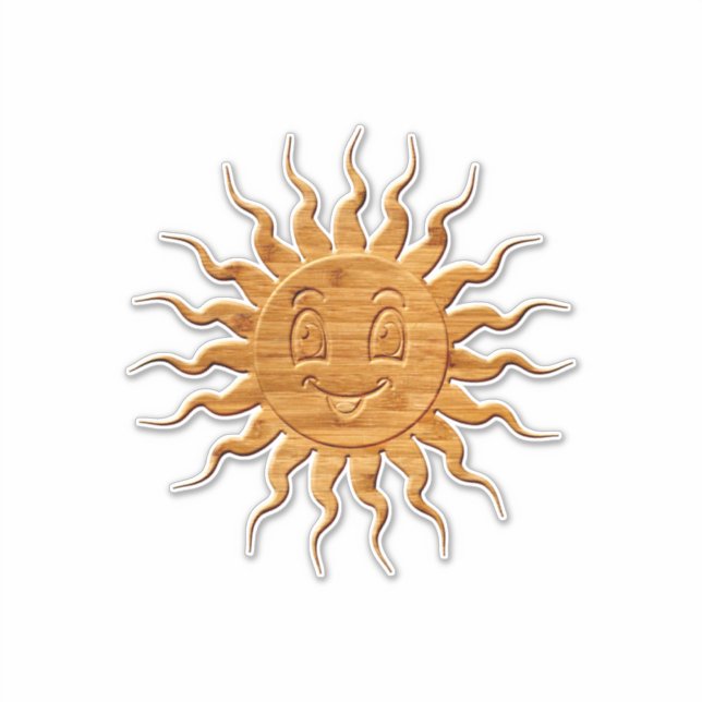 Druck eines lächelnden Sonnengesichts aus Holz Aufkleber (Vorderseite)