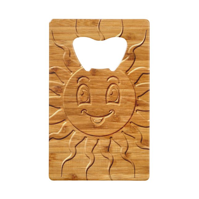 Druck eines lächelnden Sonnengesichts aus Holz Geldbeutel Flaschenöffner (Vorderseite)