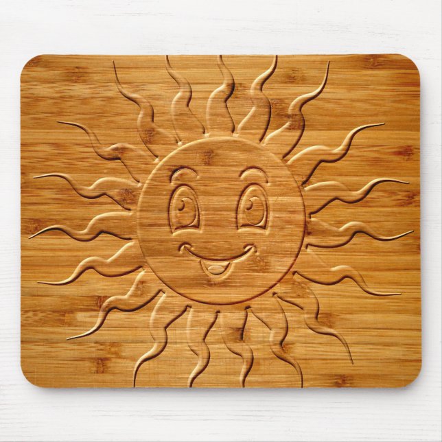 Druck eines lächelnden Sonnengesichts aus Holz Mousepad (Vorne)