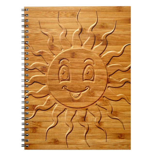 Druck eines lächelnden Sonnengesichts aus Holz Notizblock (Vorderseite)