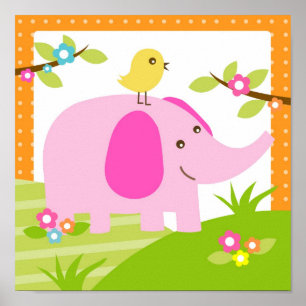 Druck für das Kinderzimmer: Elefant Dschungel Tier Poster