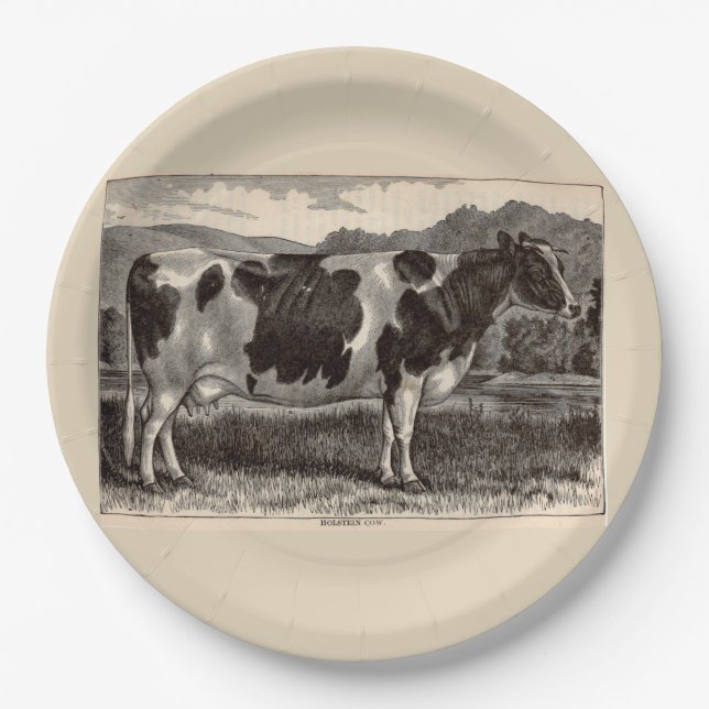 Druck Holstein-Kuh des 19. Jahrhunderts Pappteller (Vorderseite)