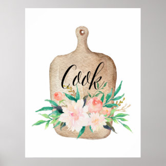 Druck in der Küche - Koch - Aquarell Poster