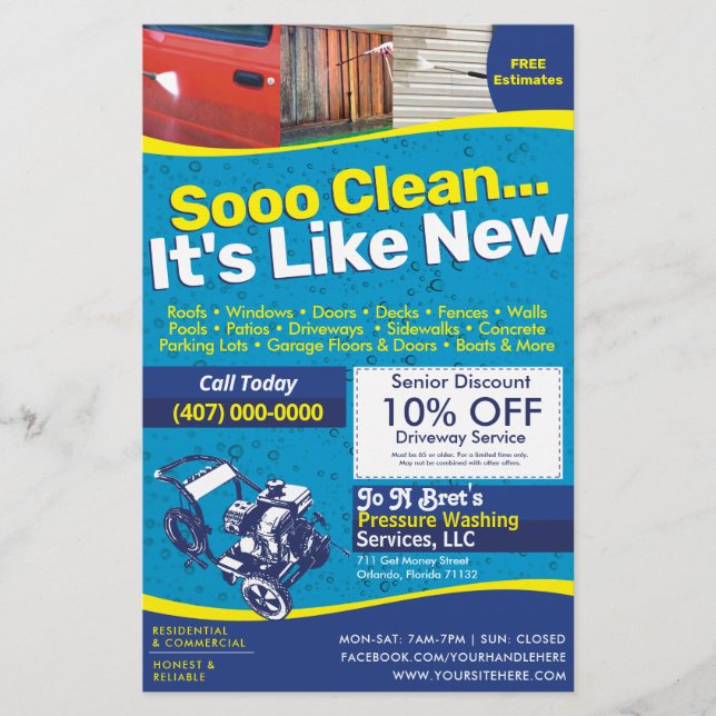 Druck Power Waschen Halbseiten Flyer Vorlage (Vorne)