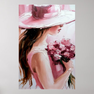 Druck,Romanische Frau mit Blumen – Sanftes Rosa Im Poster