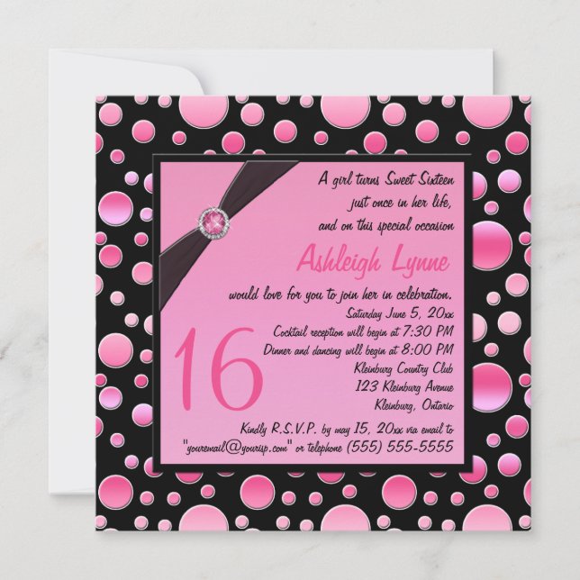 DRUCKband Rosa, Fleck-Bonbon 16 laden ein Einladung (Vorderseite)