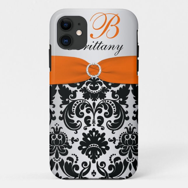 DRUCKband Schwarz-orange silbernes Damast iPhone 5 Case-Mate iPhone Hülle (Rückseite)