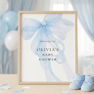 Druckbare blaue Schleife Willkommen zur Babyparty Poster