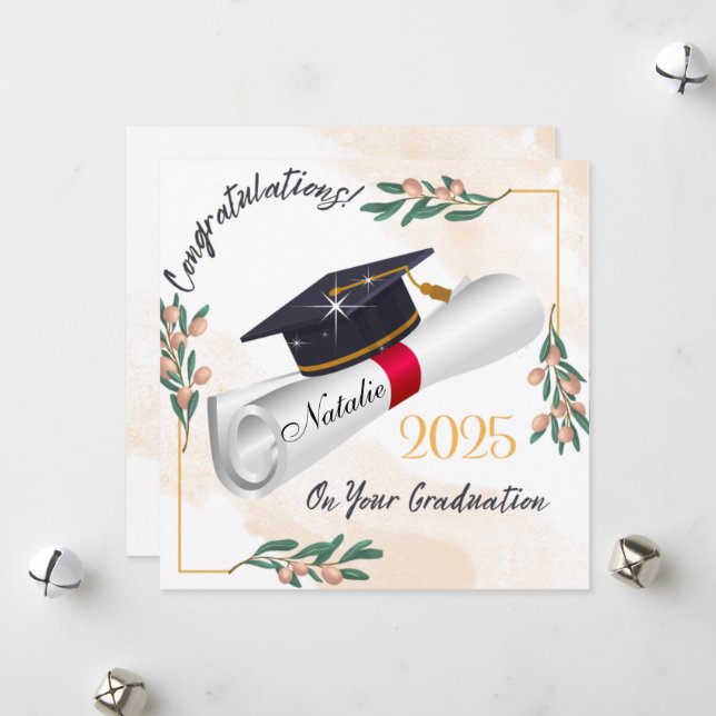 druckbare Glückwunsch-Abitur, Personalisierter Abi Feiertagskarte (Vorderseite/Rückseite Beispiel)
