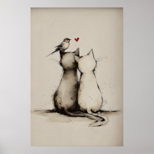 Druckbare Katzenliebe, Minimale Tierkunst Poster