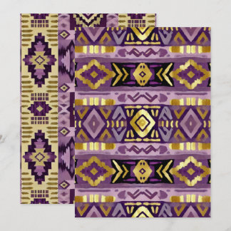 Druckbare Lila- & Goldboho Aztec Geo-Muster Einladung