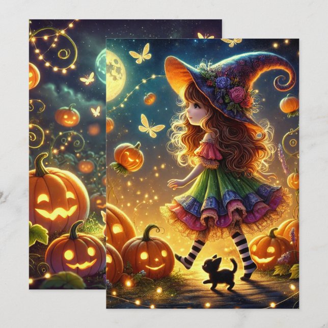 druckbare Niedliche Whimsical Hexenkürme Halloween Einladung (Vorne/Hinten)